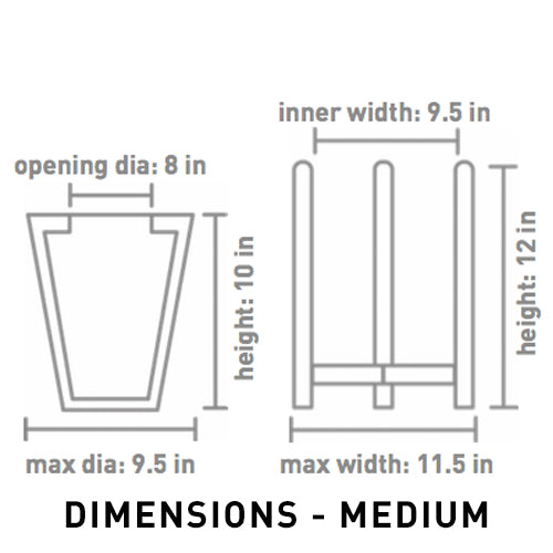 Cross sectional dimensions of Medium size Love bite ceramic planter and its wooden stand.