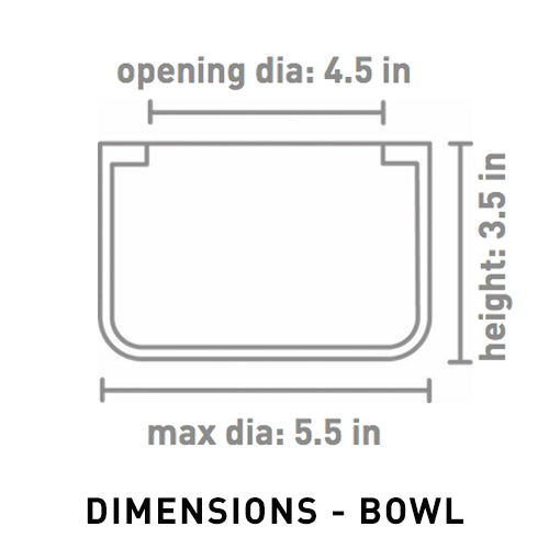Cross sectional dimensions of Bowl shaped Lilac Stories ceramic planter.