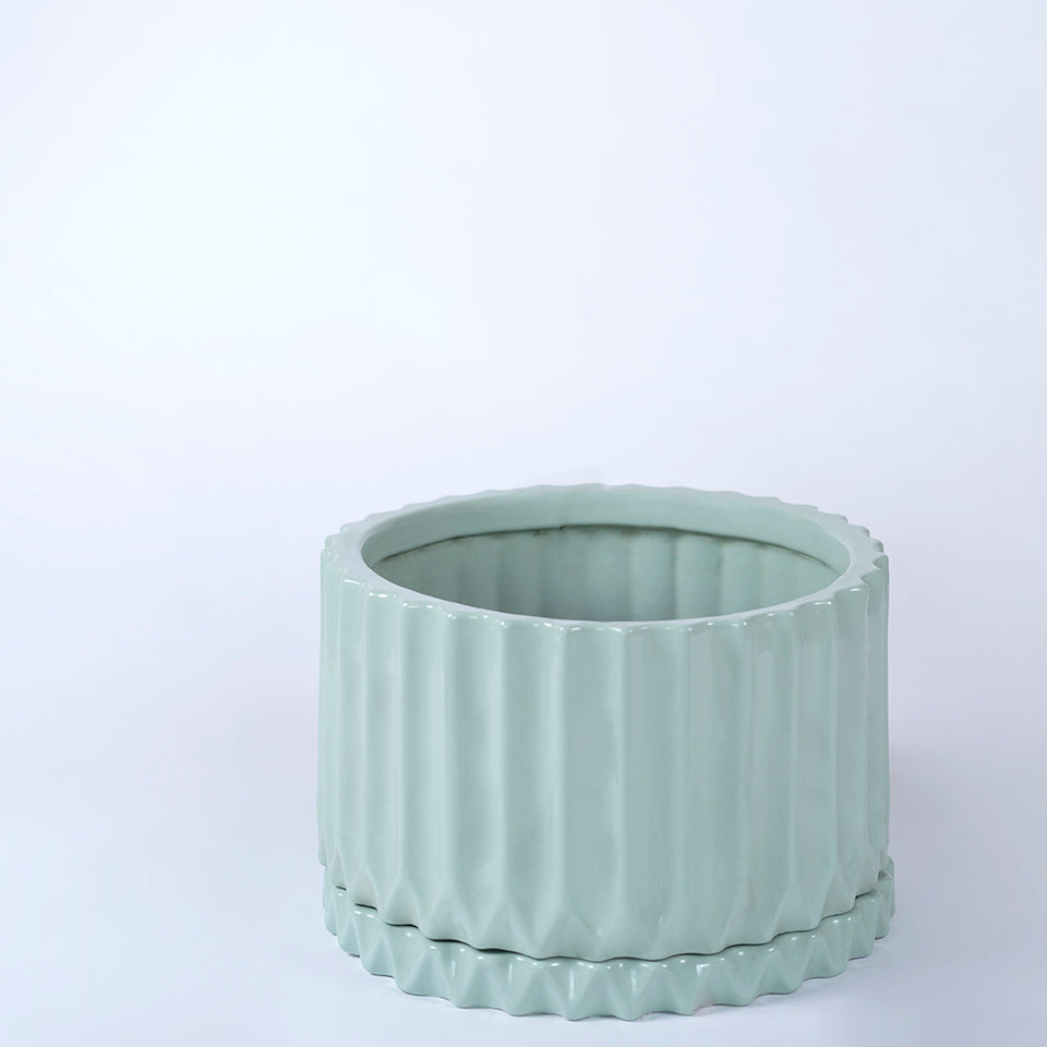 Aqua Green Fleeting Bliss ceramic Planter with Bottom Plate.