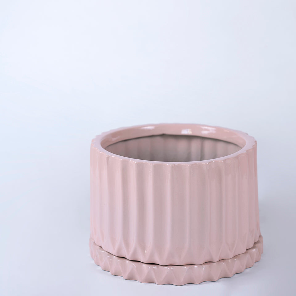 Light Pink Fleeting Bliss Ceramic Planter with bottom Plate.