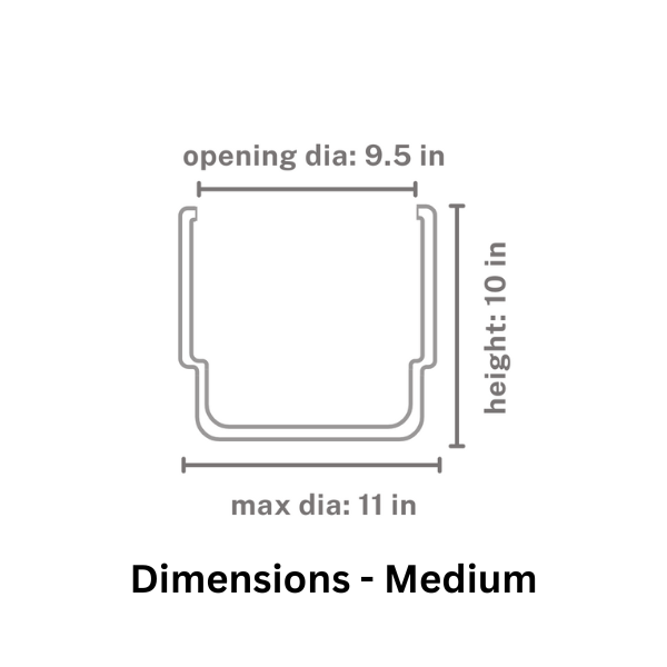 Cross sectional dimensions of medium size Immortal Nights square ceramic planter. 