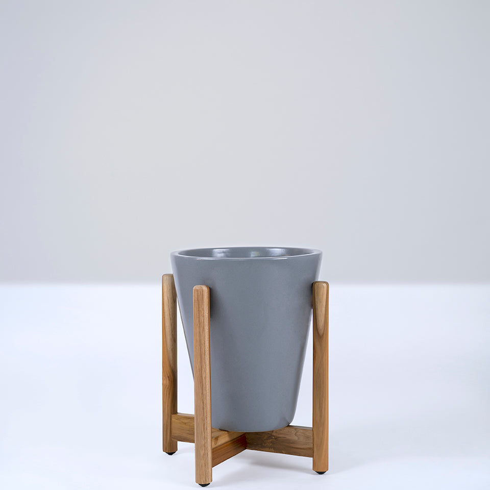 Mid-Century Modern Plant Pot with Tapered Design & Stand | Harla Arts